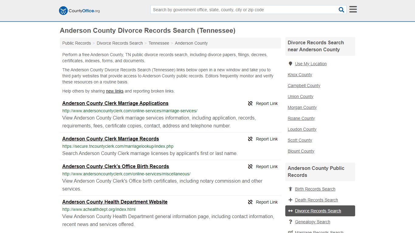 Anderson County Divorce Records Search (Tennessee) - County Office